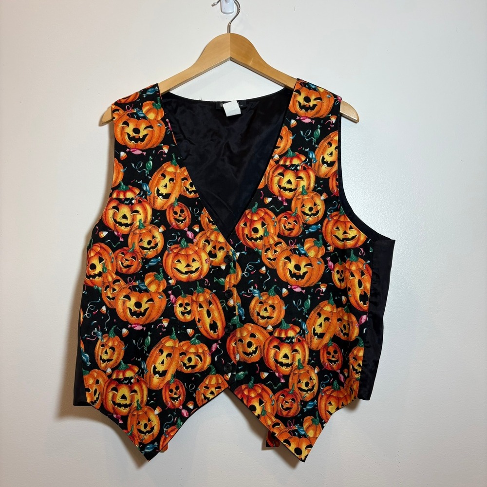 111 Main Halloween Pumpkin Jack‎ O Lantern Novelty Vest 1X Party Costume Y2K